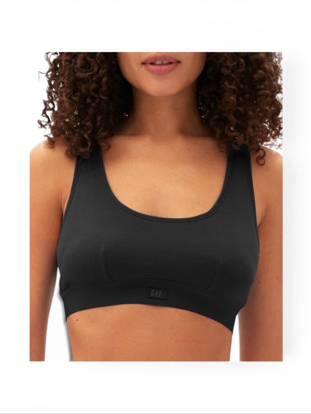 🆕️ GapBody Ribbed Logo Comfort Racerback Bra True Black Womens Small